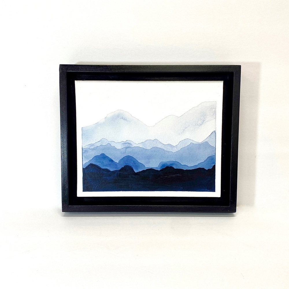 ORIGINAL Acrylic Smoky Mountain Landscape Canvas Panel Mounted on Display Frame